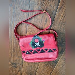 Custom Vintage 80s Objectives brand red leather shoulder bag purse hand painted